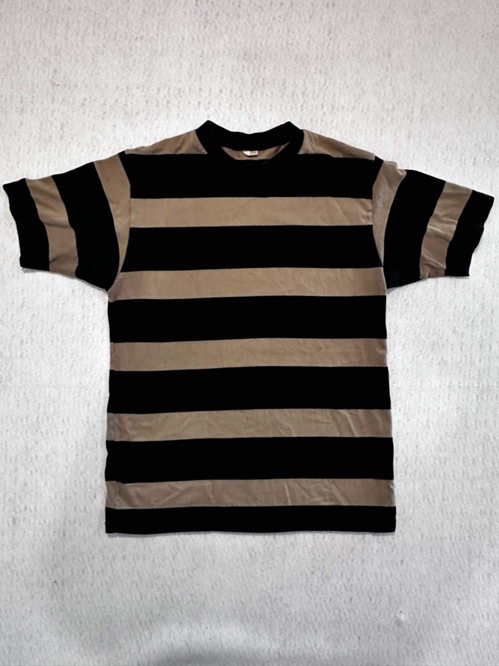 Vintage Quality Warehouse Black and Tan Horizontal Stripe T-Shirt